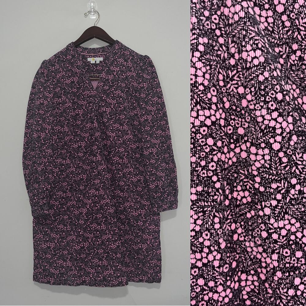 Boden Black & Pink Floral Long Sleeve Cotton Dress Size 10 (0736)